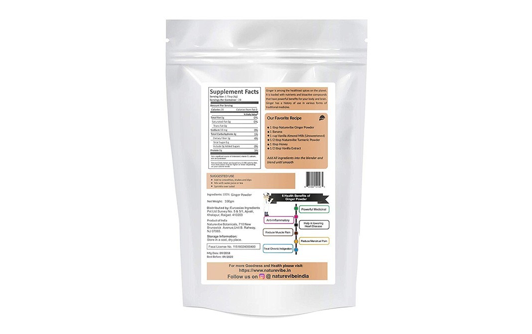 Naturevibe Botanicals Organic Ginger Powder    Pack  100 grams
